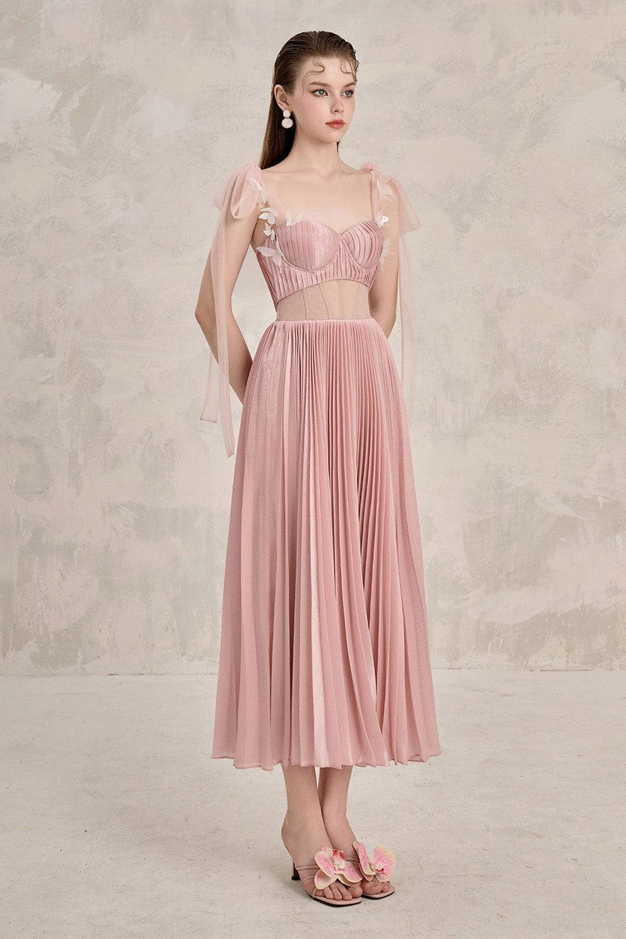 Rosalie Pleated Corset Waist Silk Midi Dress Midi Dress LINH PHUNG