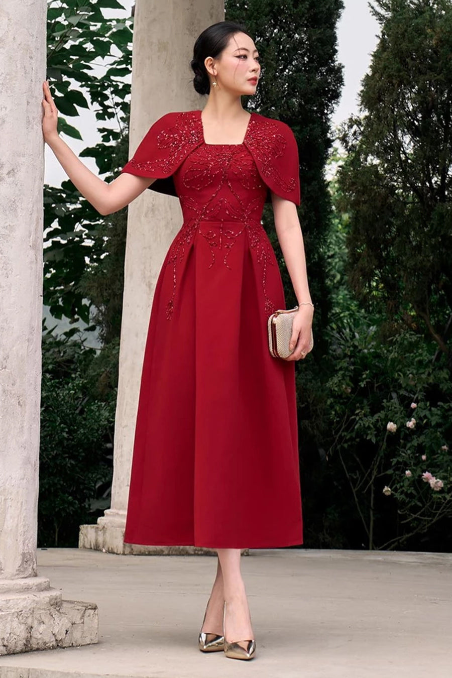 Ruby Cape Sleeve Midi Dress 2
