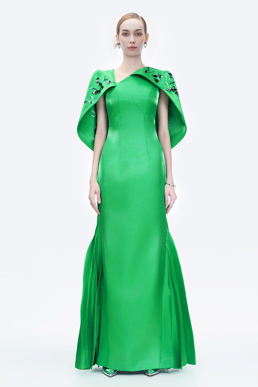 Song Of Freedom Sheath Side Pleated Zibeline Floor Length Dress 11