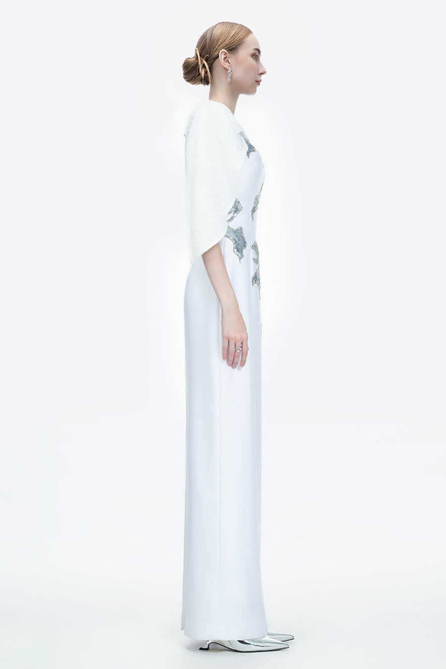 Lustre Reverie Sheath Cape Sleeved Zibeline Floor Length Dress 11
