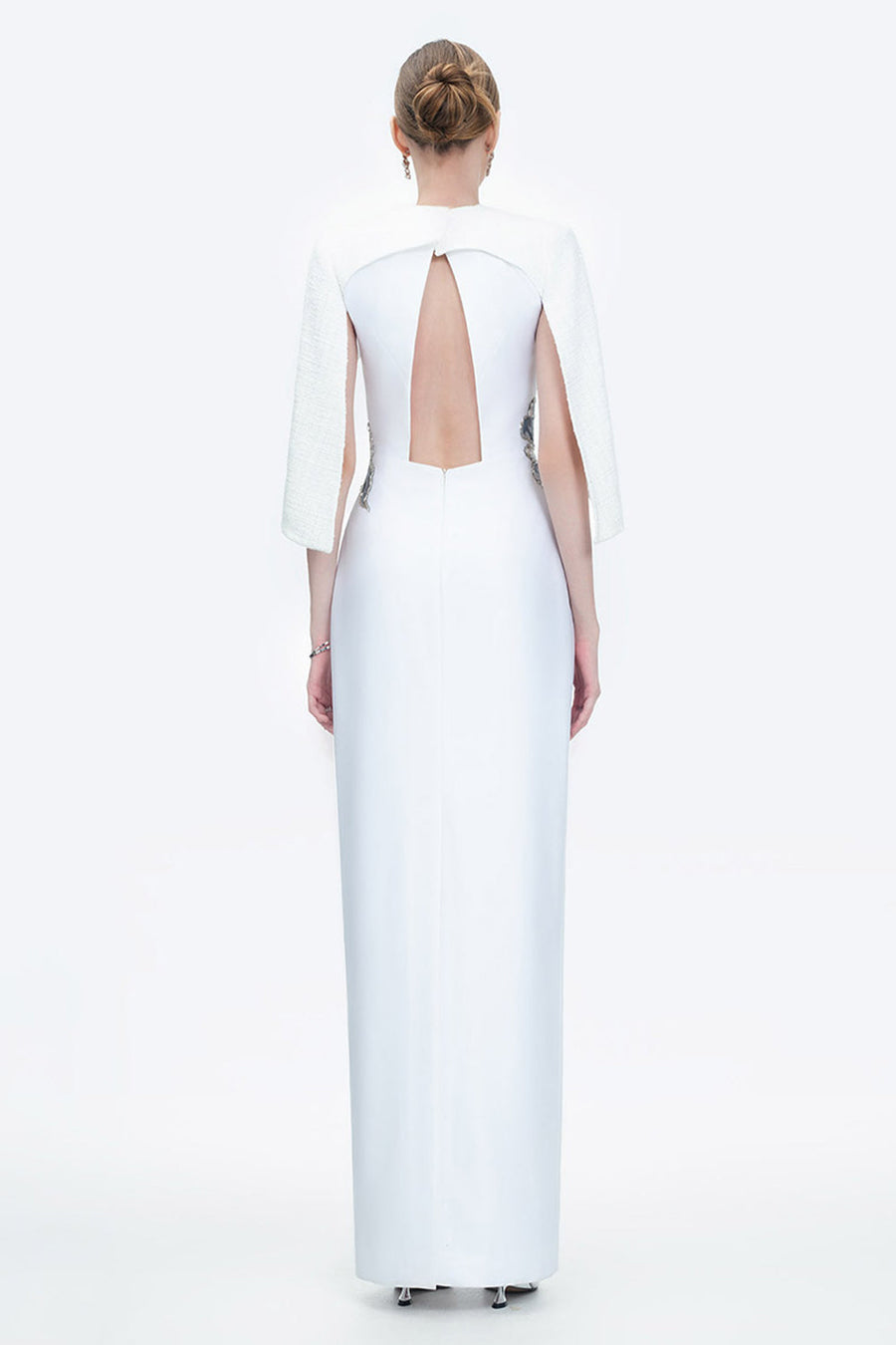 Lustre Reverie Sheath Cape Sleeved Zibeline Floor Length Dress 9