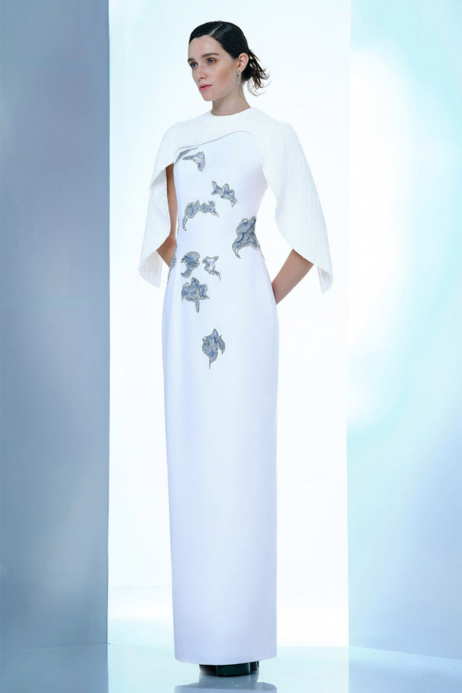 Lustre Reverie Sheath Cape Sleeved Zibeline Floor Length Dress 10