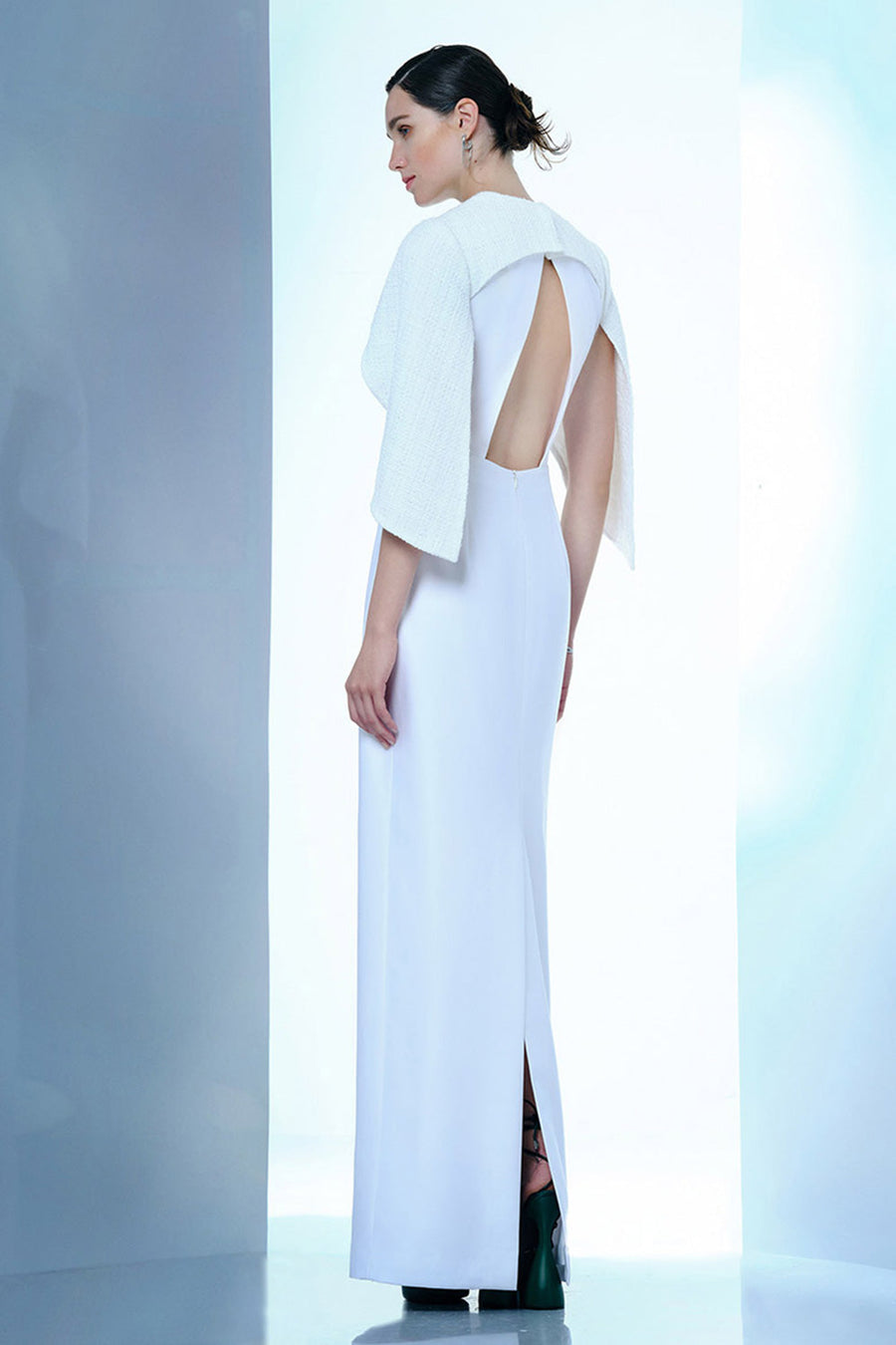 Lustre Reverie Sheath Cape Sleeved Zibeline Floor Length Dress 8