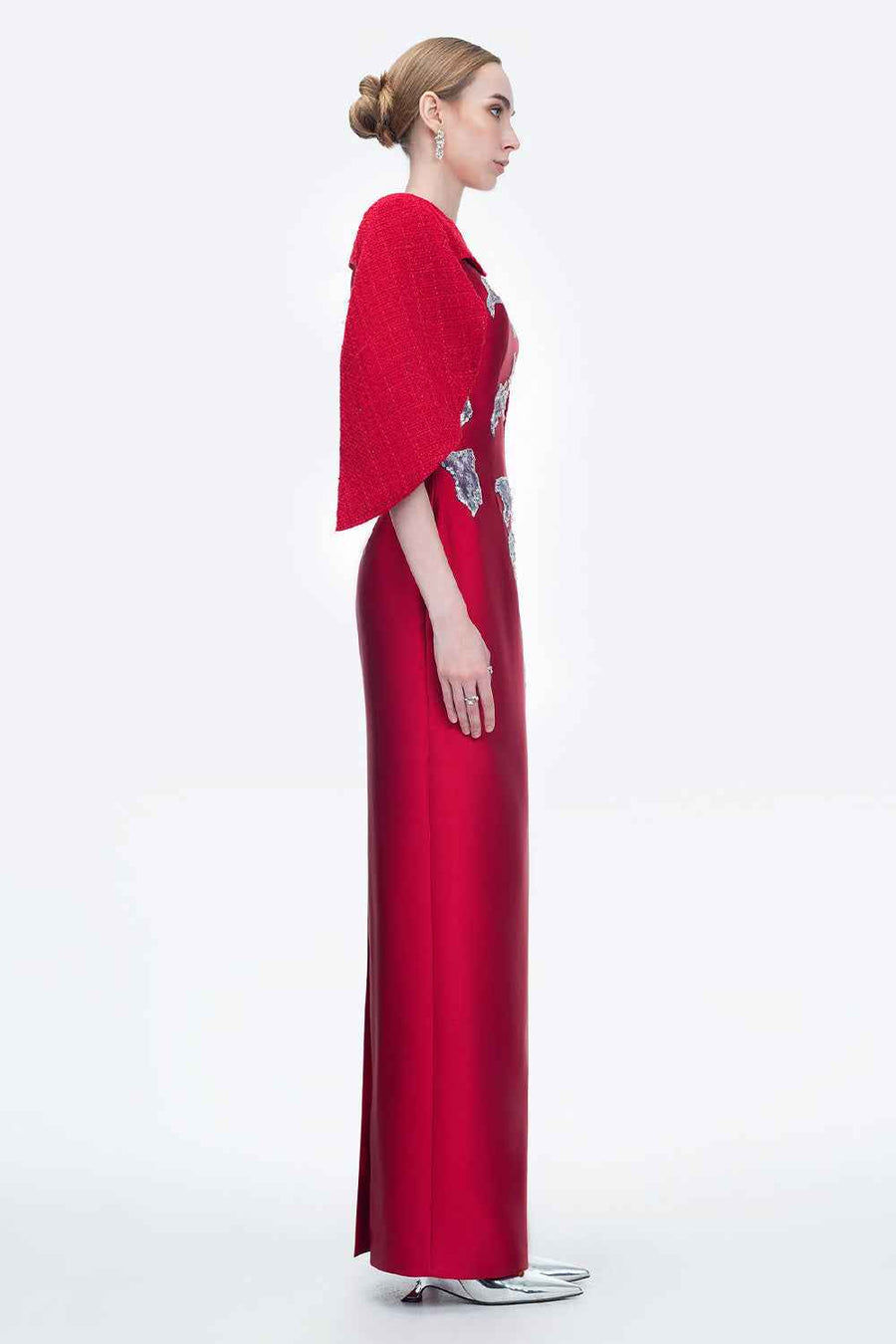 Lustre Reverie Sheath Cape Sleeved Zibeline Floor Length Dress