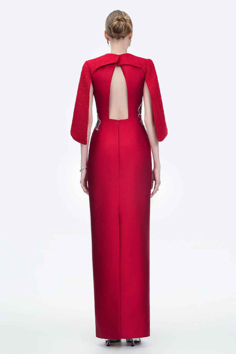 Lustre Reverie Sheath Cape Sleeved Zibeline Floor Length Dress