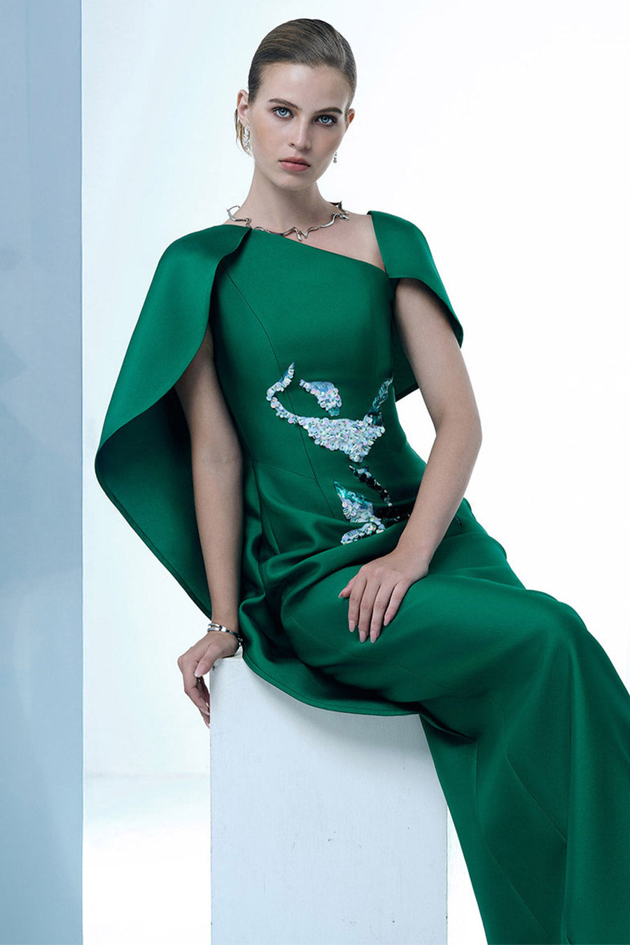Petal's Secret Dance Sheath Asymmetric Neck Zibeline Floor Length Dress 8