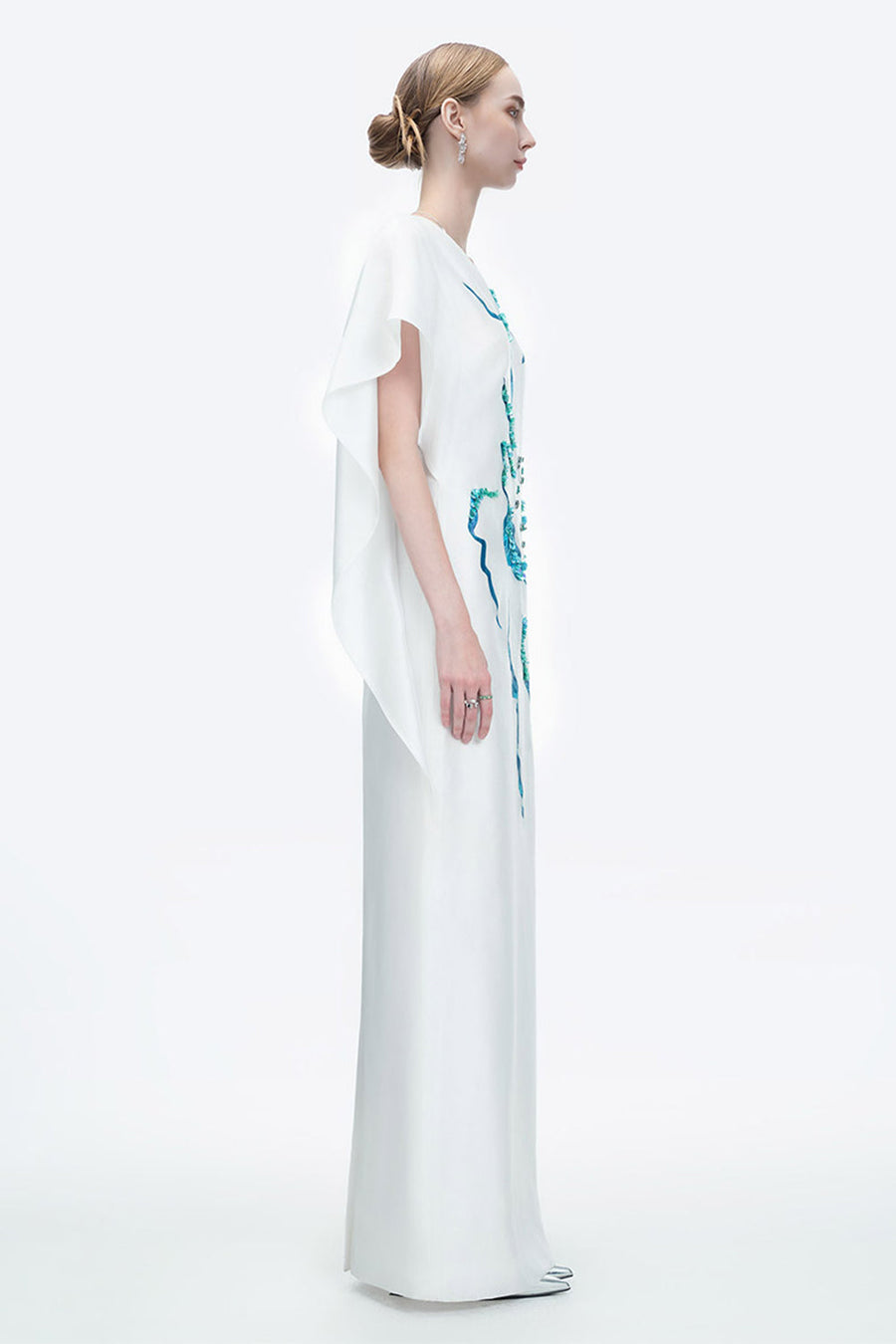 Himalayan Straight V-Neck Organza Floor Length Dress 11