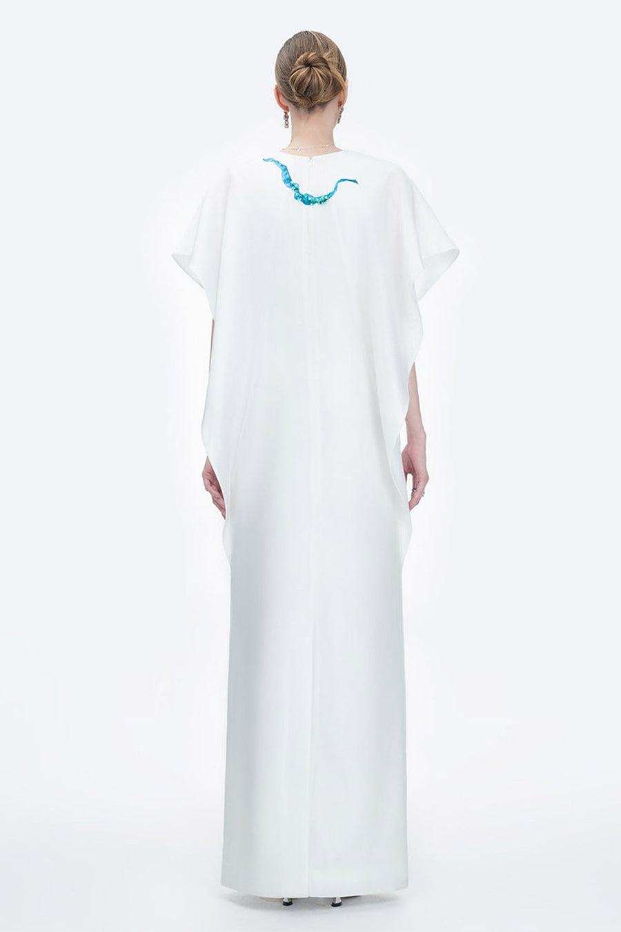 Himalayan Straight V-Neck Organza Floor Length Dress 7