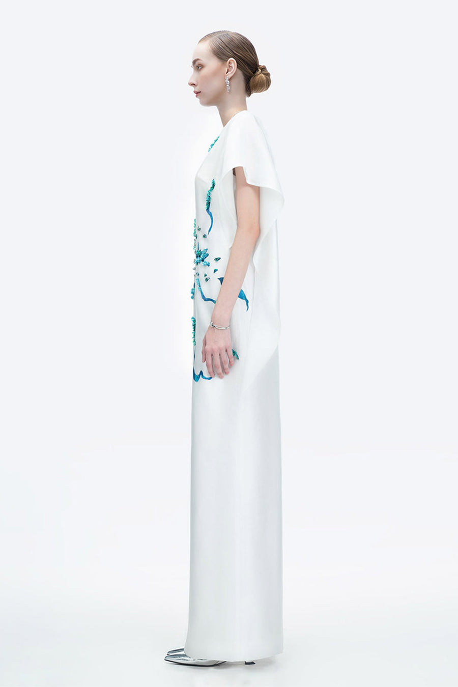 Himalayan Straight V-Neck Organza Floor Length Dress 12