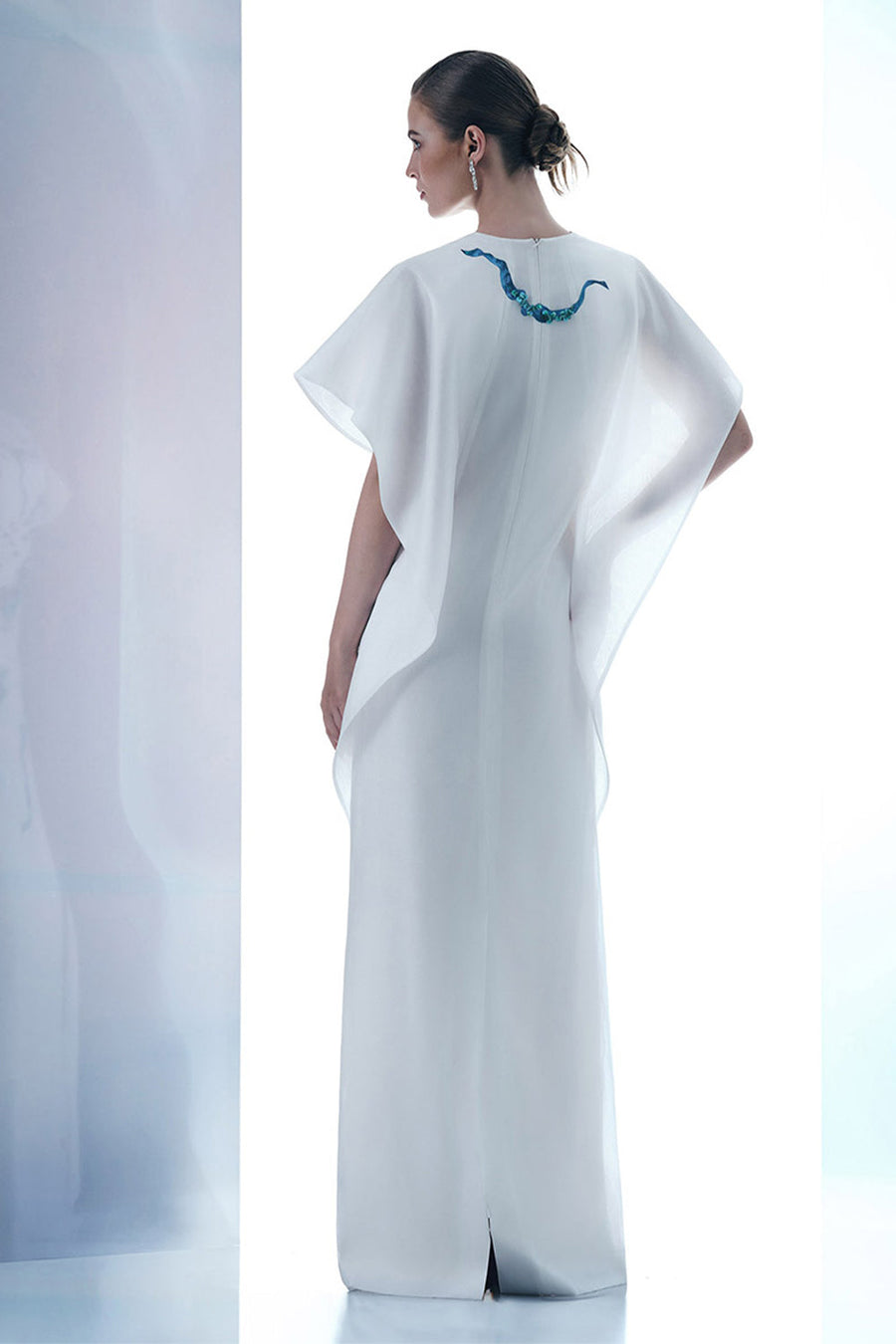 Himalayan Straight V-Neck Organza Floor Length Dress 8