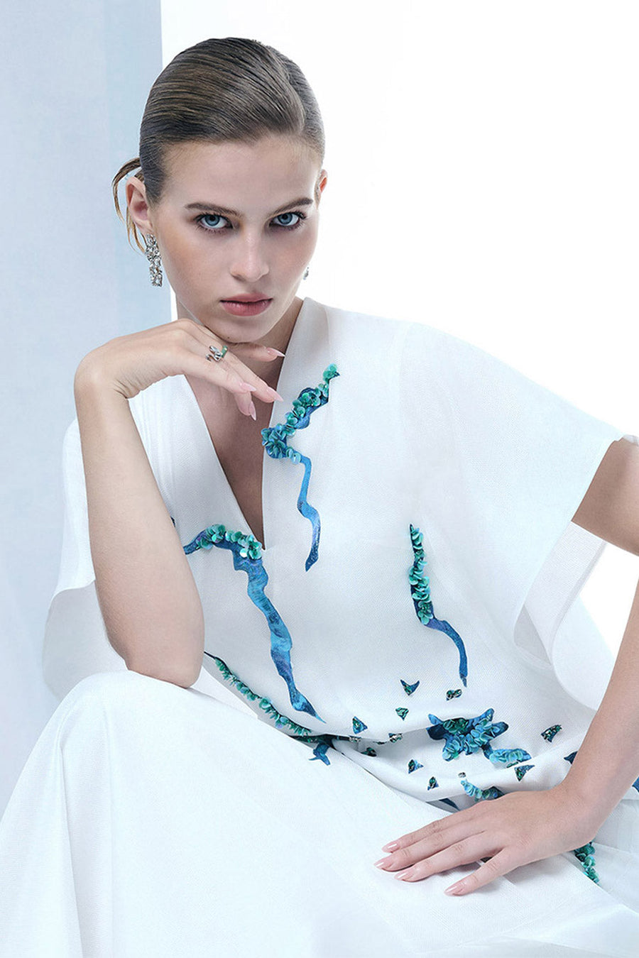 Himalayan Straight V-Neck Organza Floor Length Dress 6
