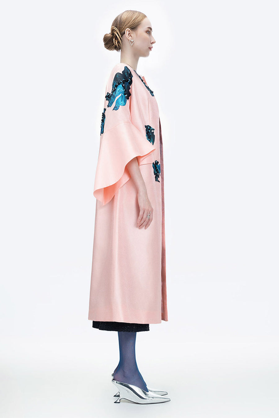 Inner Blossom Trapezoid Bell Sleeved Zibeline Calf Length Coat 6