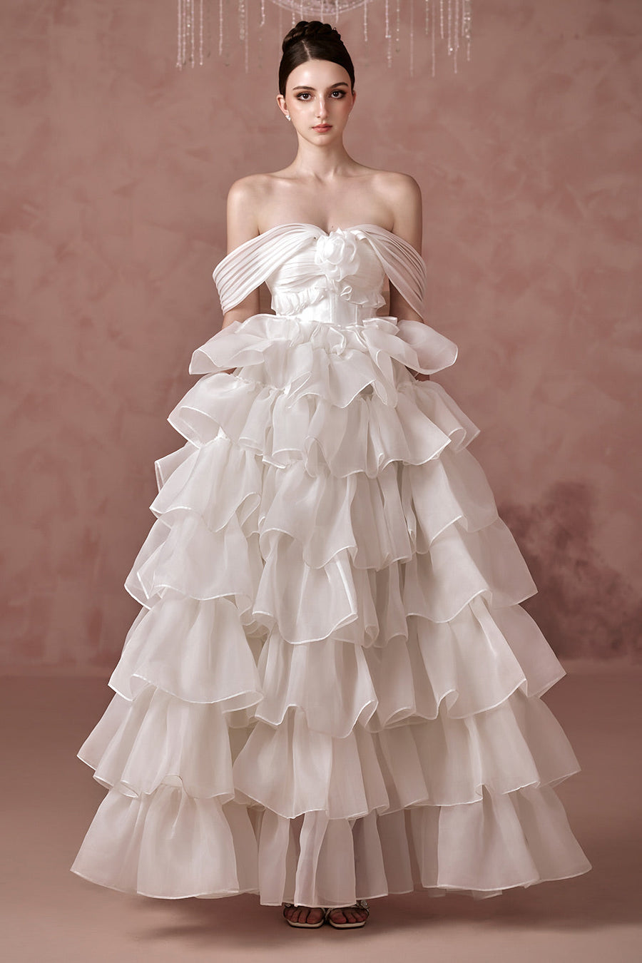 Think Of Me Ball Gown Layered Silk Organza Floor Length Dress 8