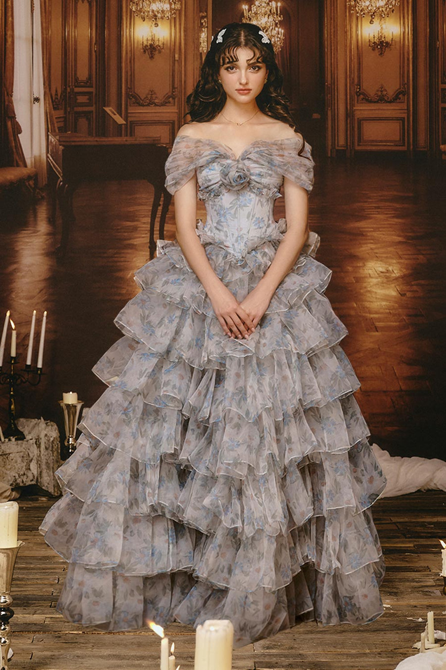 Think Of Me Ball Gown Layered Silk Organza Floor Length Dress 7