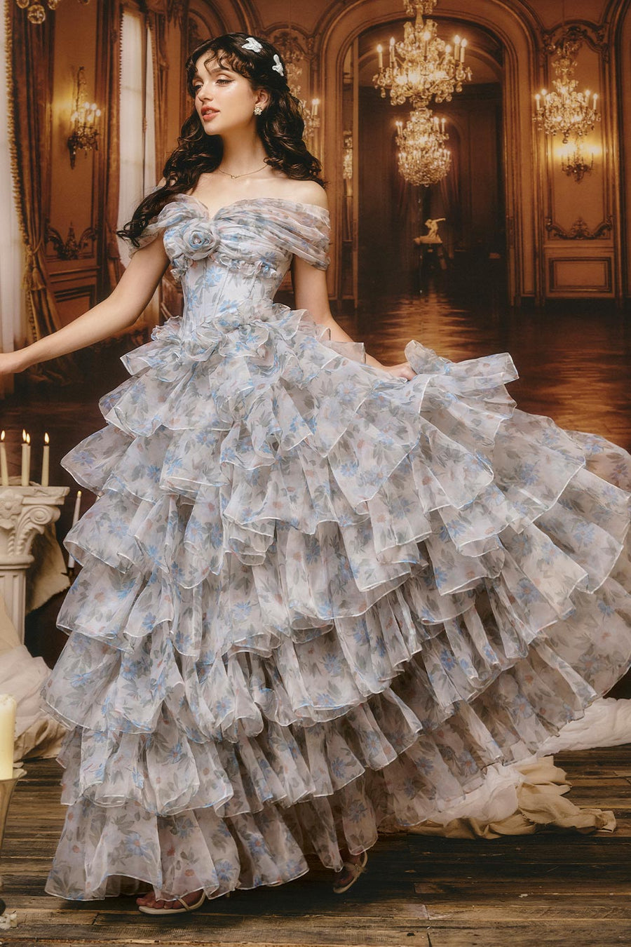 Think Of Me Ball Gown Layered Silk Organza Floor Length Dress 6