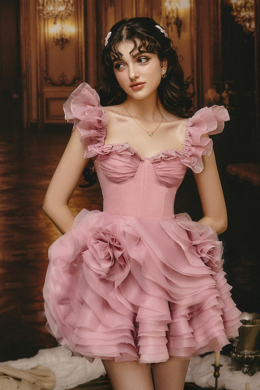 Kiss From A Rose Layered Flutter Sleeved Silk Organza Mini Dress Mini Dress Sissy Nation