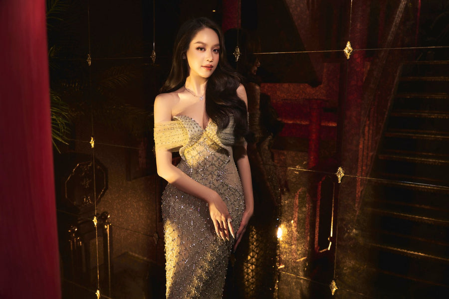 Gilded Glamour Off-Shoulder Sequin & Beaded Evening Gown - Champagne Formal Dress Dresses ressalina1