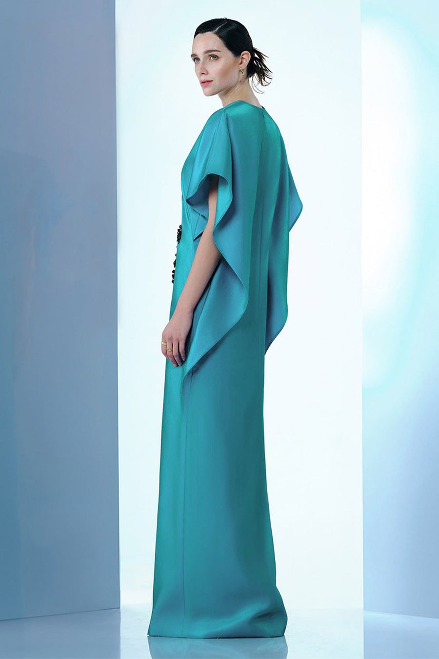 Himalayan Straight V-Neck Organza Floor Length Dress 3