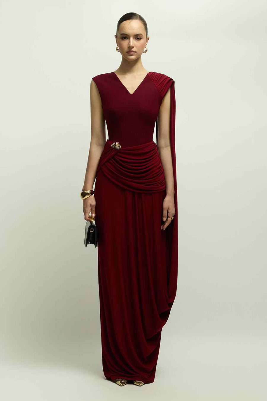 Savannal Split Sleeve Draped Maxi Dress