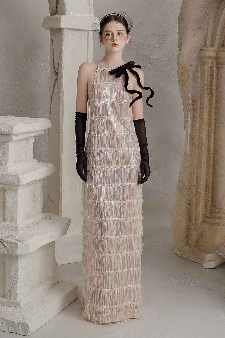 Selina Halter Fringe Maxi Dress