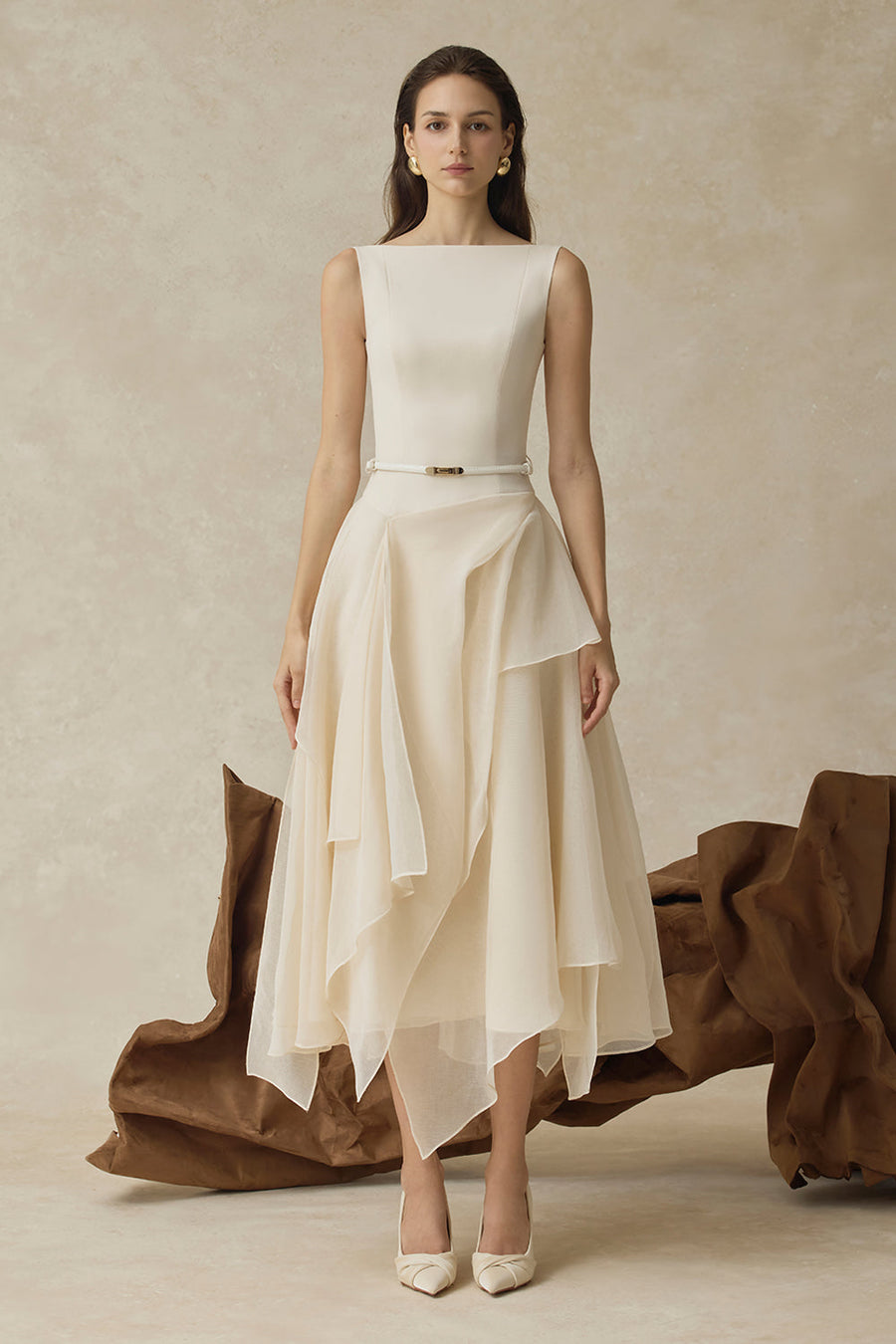 Seraphelle Cape Sleeve Ruffle Midi Dress 8