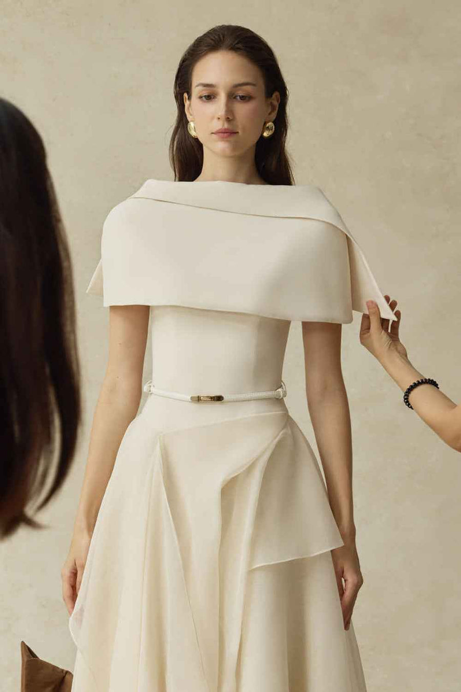 Seraphelle Cape Sleeve Ruffle Midi Dress