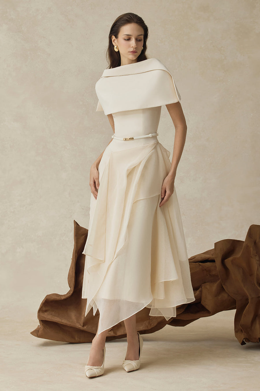 Seraphelle Cape Sleeve Ruffle Midi Dress 7