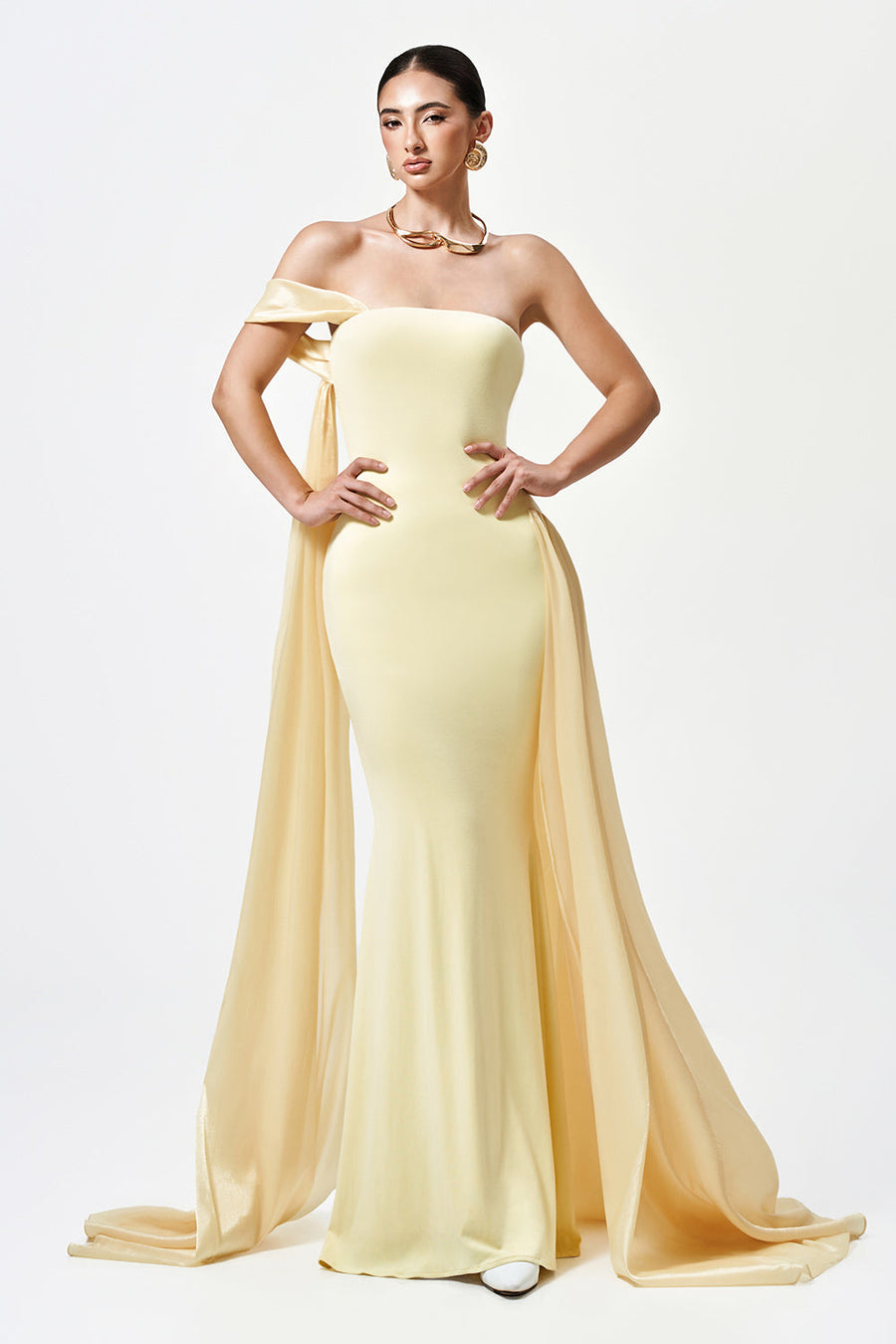 Aura Asymmetric Off-Shoulder Cotton Spandex Floor Length Dress 5