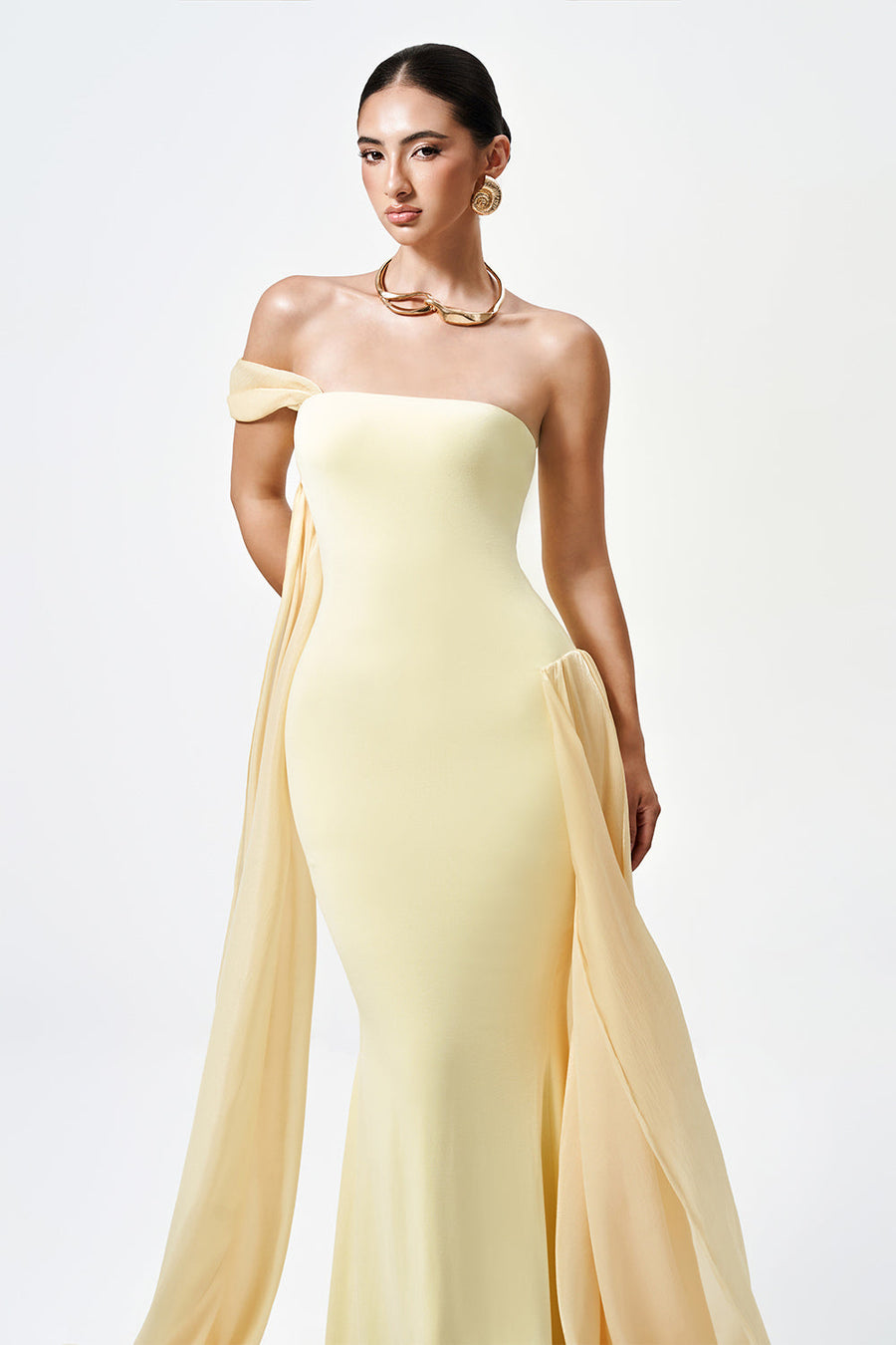Aura Asymmetric Off-Shoulder Cotton Spandex Floor Length Dress 2