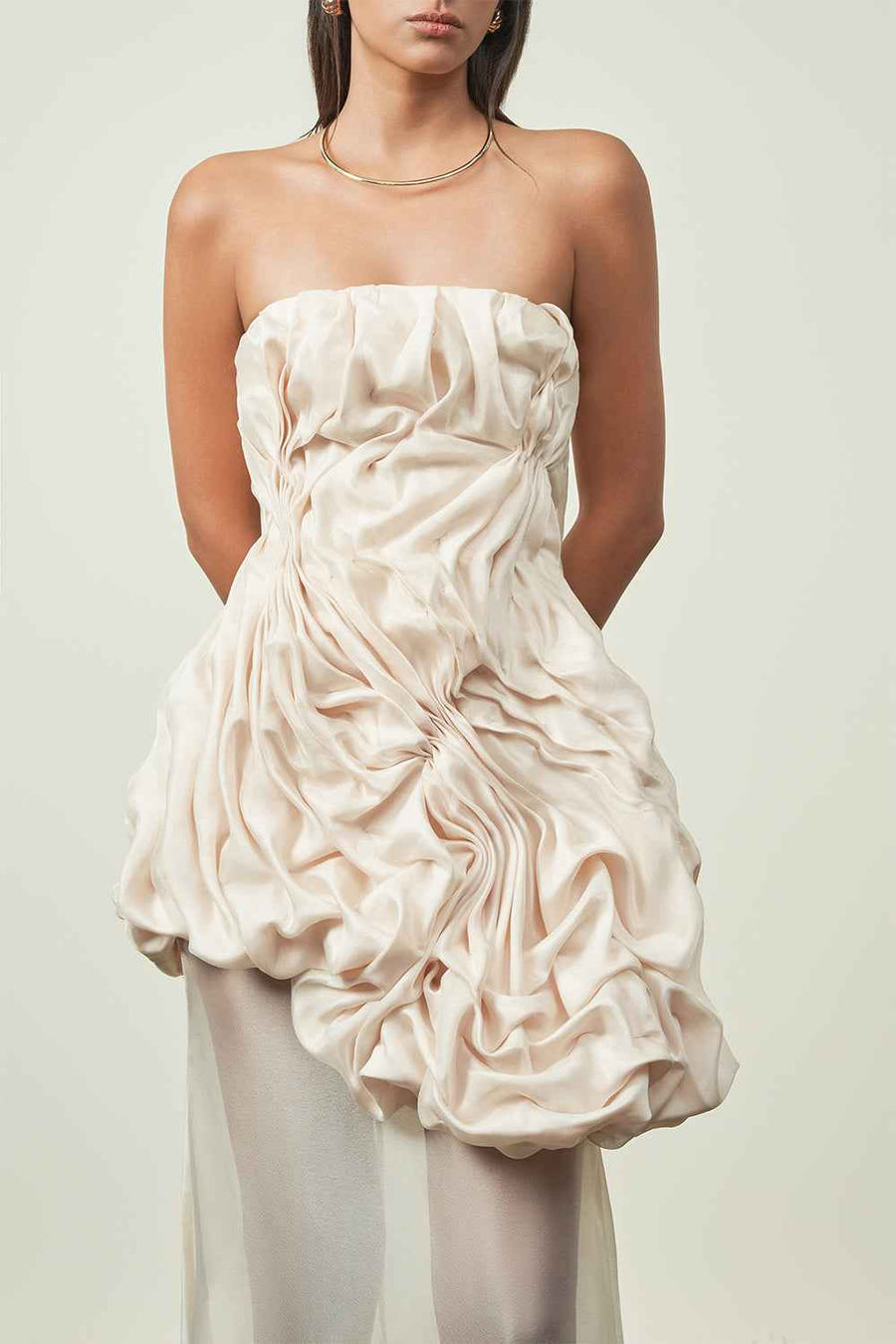 Hai Duong Asymmetric Straight Across Neck Silk Organza Top