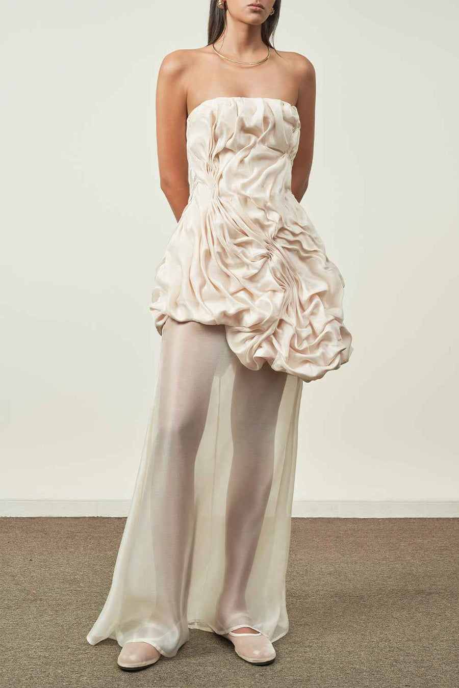 Hai Duong Asymmetric Straight Across Neck Silk Organza Top