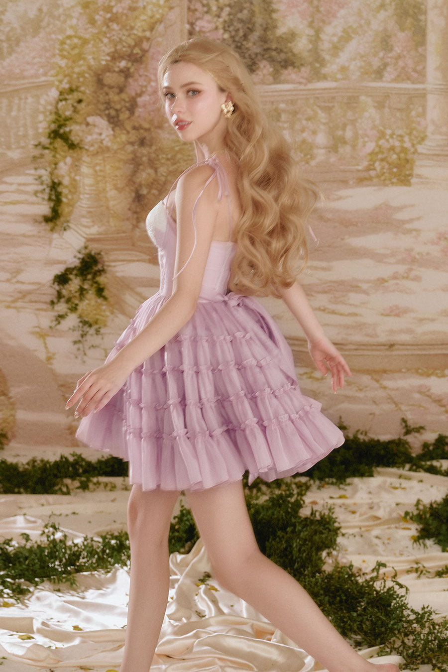 Isabella Fit and Flare Semi-Heart Neck Silk Organza Mini Dress 5