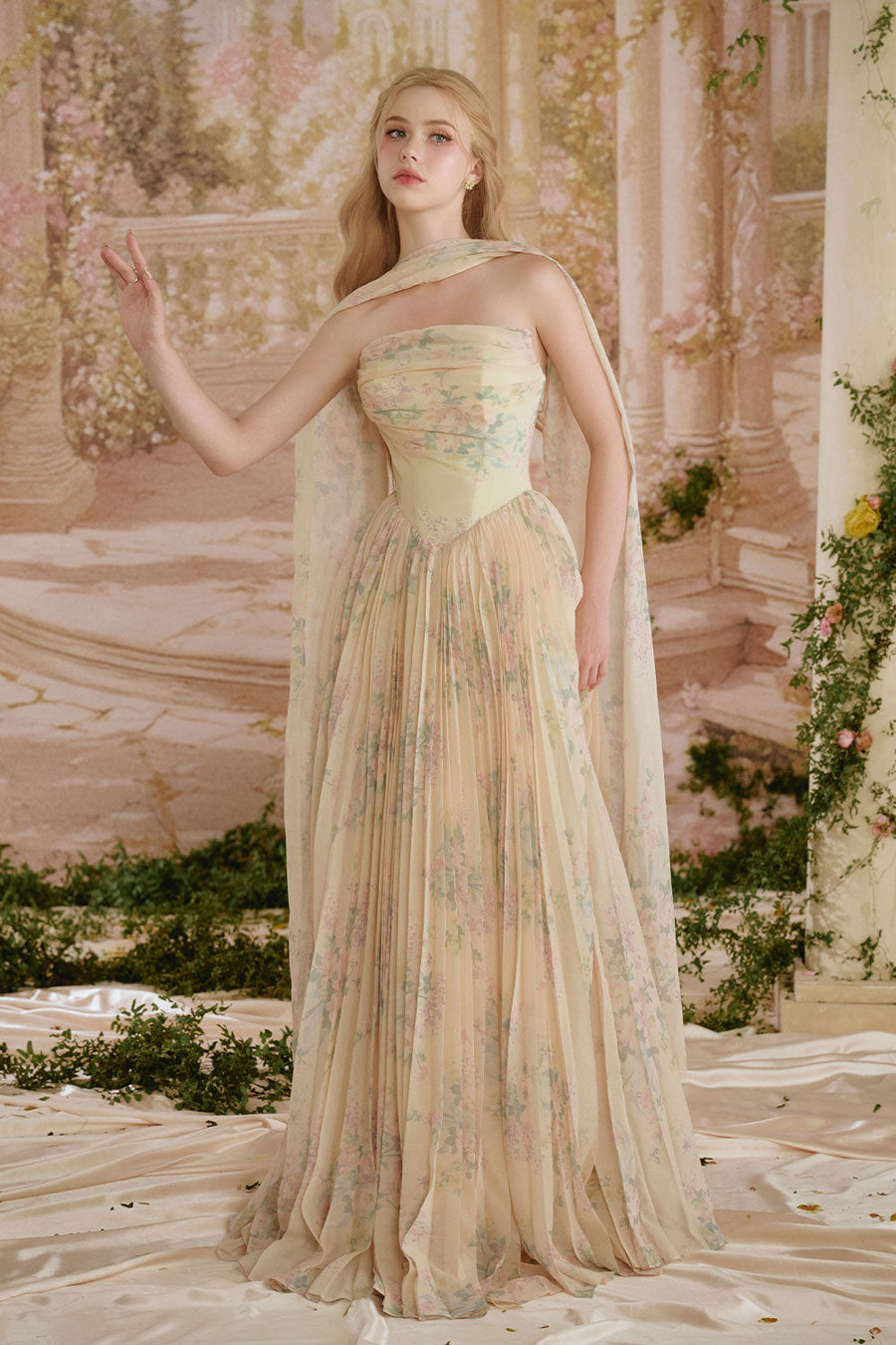Amelia A-line Pleated Mesh Silk Floor Length Dress 8