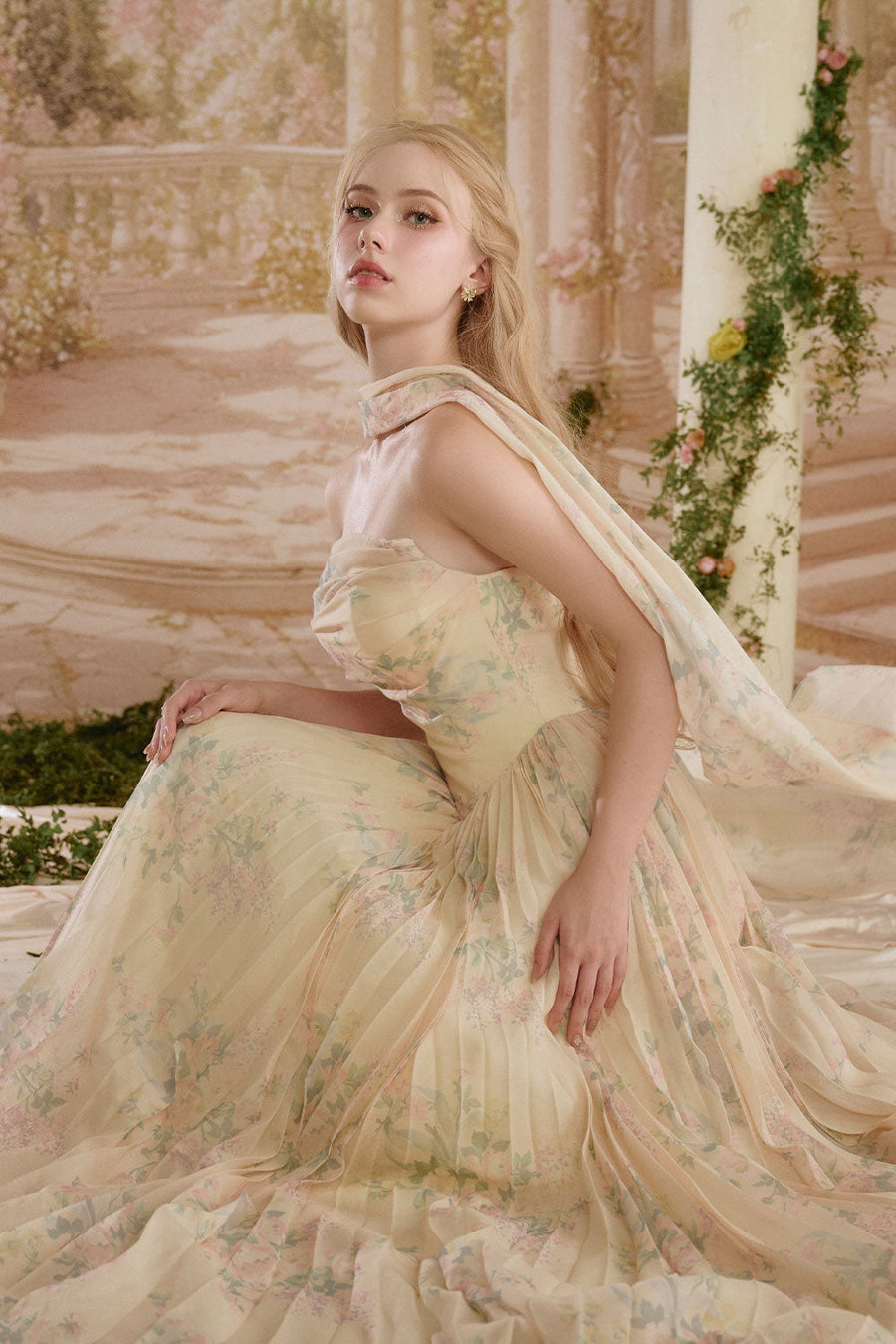 Amelia A-line Pleated Mesh Silk Floor Length Dress 6