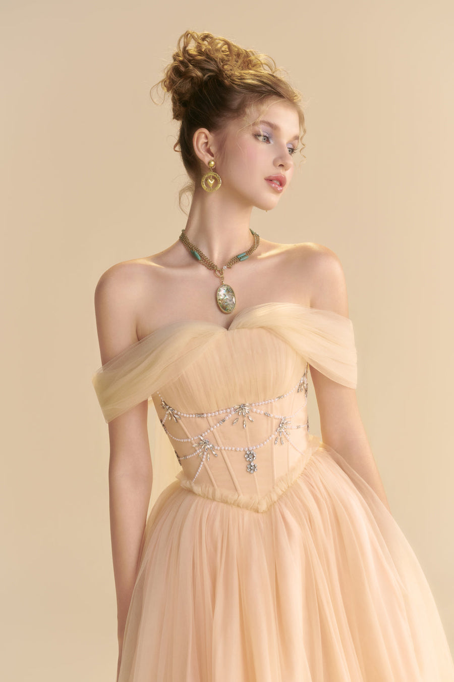 Solea Off-Shoulder Bead Midi Dress 2