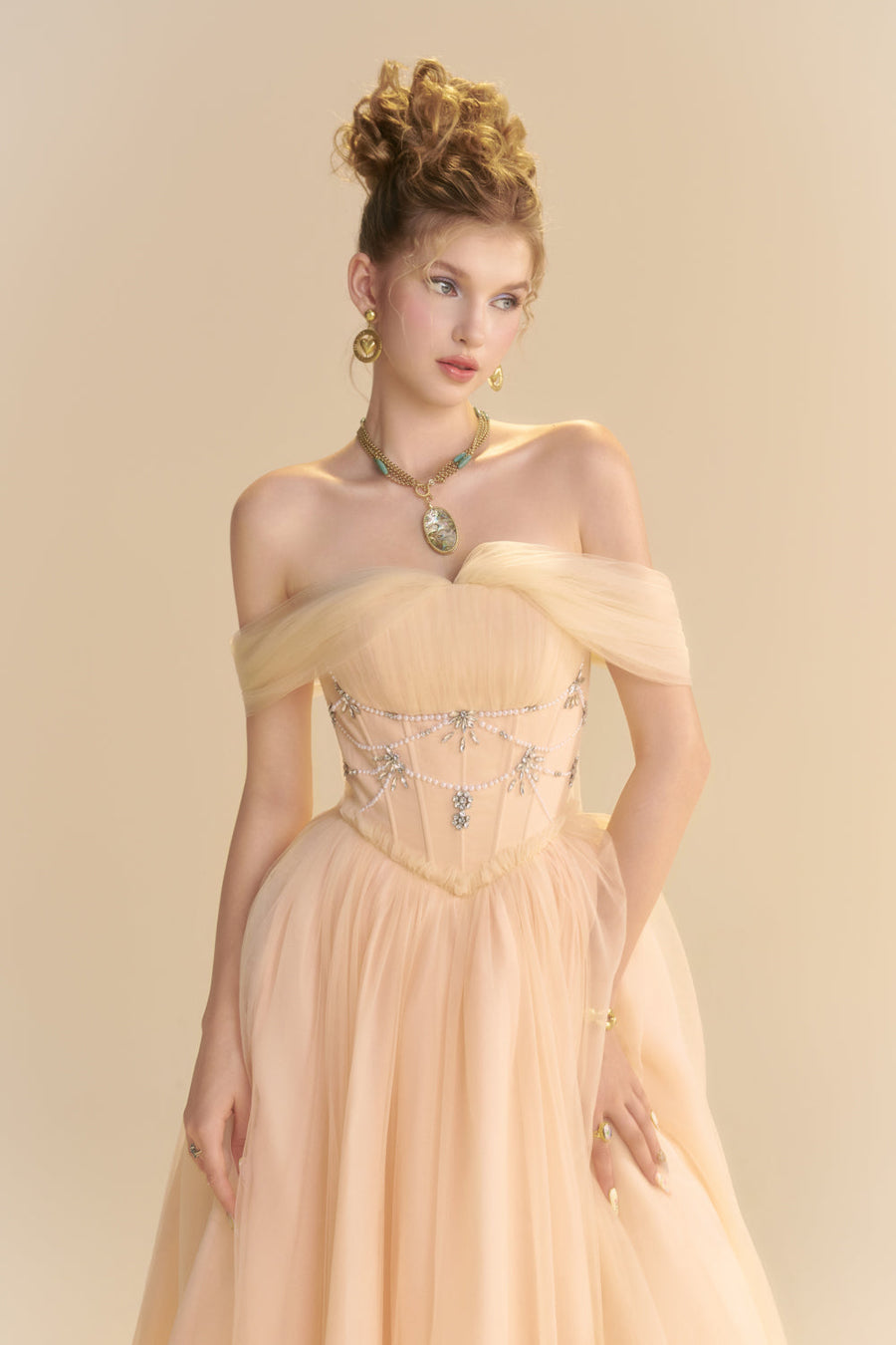 Solea Off-Shoulder Bead Midi Dress 4