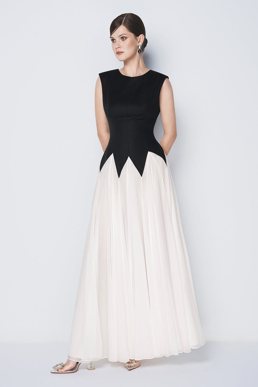 Starlight Tide A-line Pleated Khaki Silk Floor Length Dress Maxi Dress CHYMEOCHY