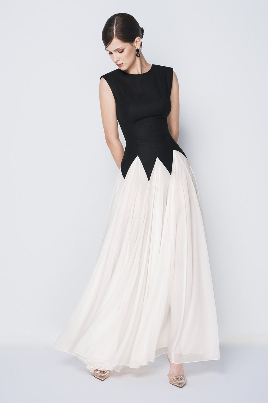 Starlight Tide A-line Pleated Khaki Silk Floor Length Dress Maxi Dress CHYMEOCHY