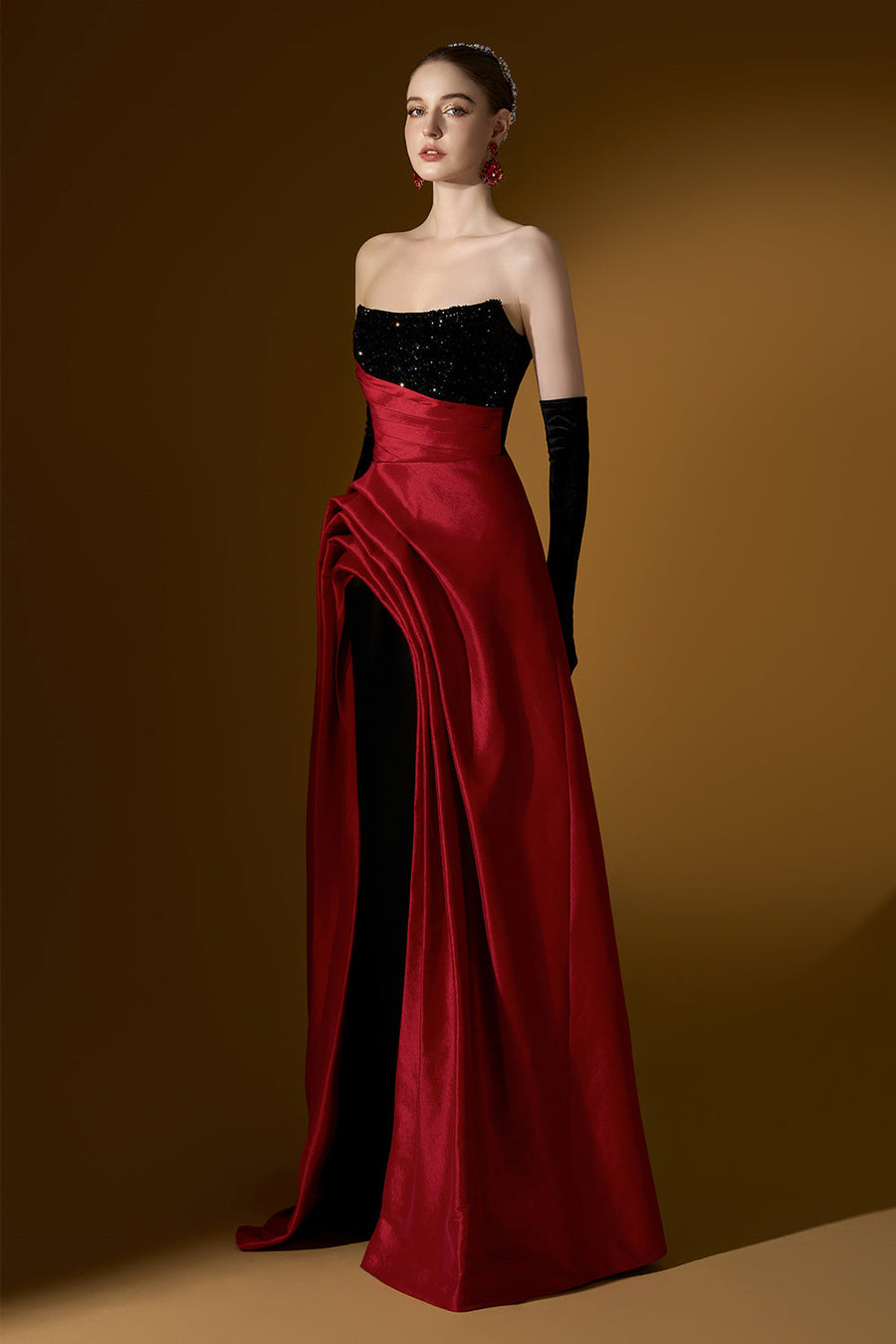 Estelle Asymmetric Curved Neck Taffeta Floor Length Dress 7