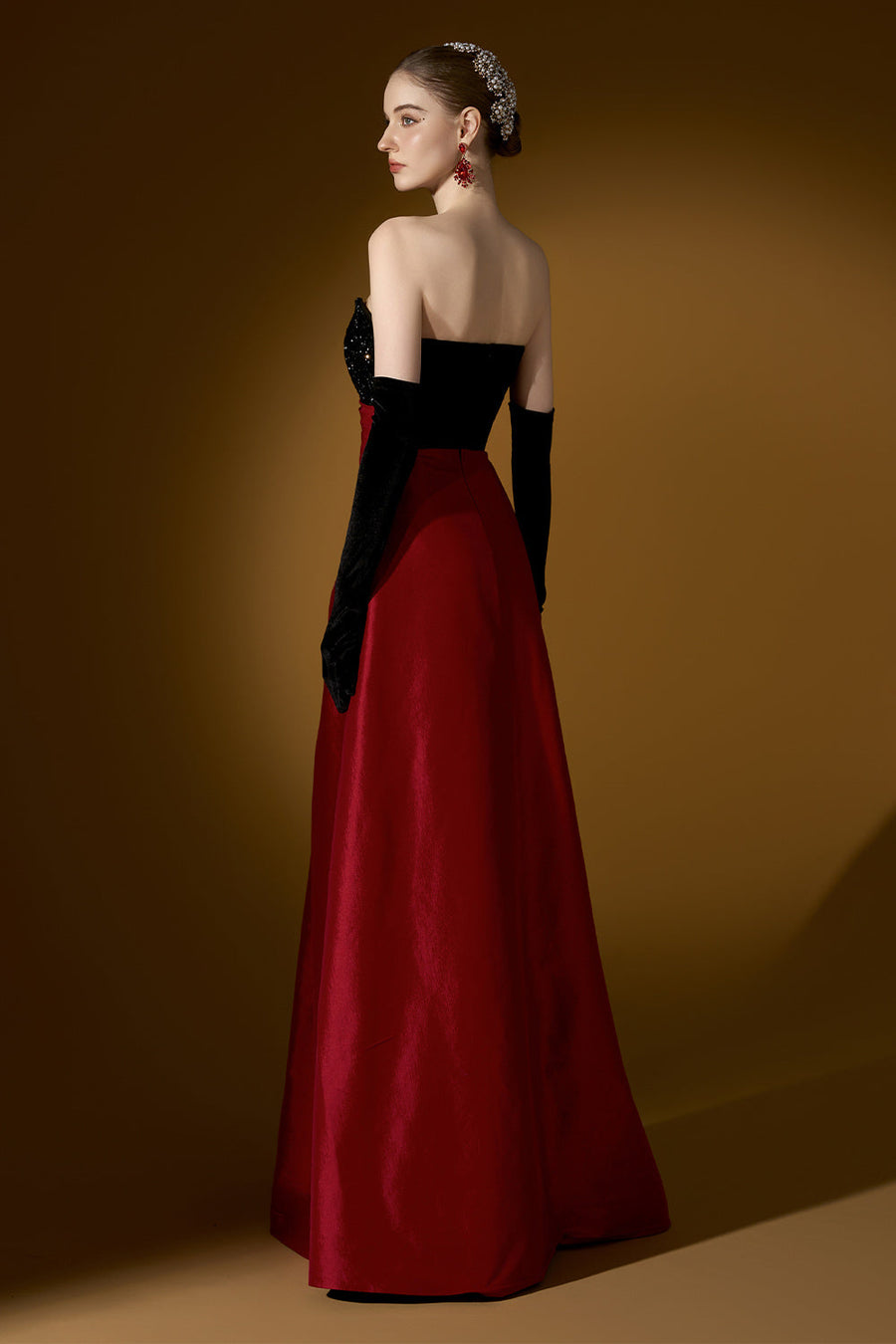 Estelle Asymmetric Curved Neck Taffeta Floor Length Dress 6