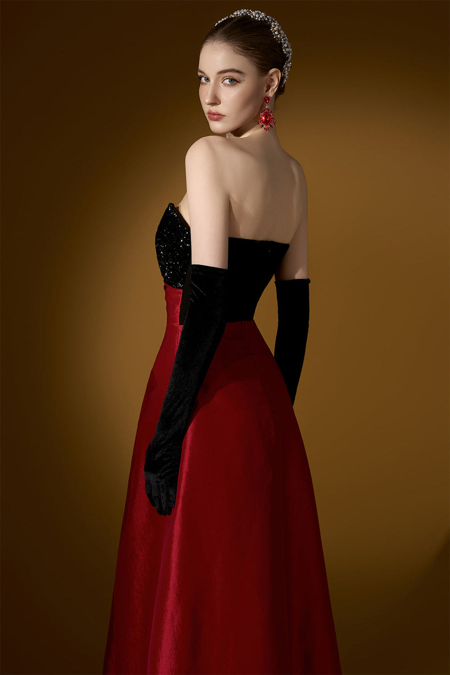 Estelle Asymmetric Curved Neck Taffeta Floor Length Dress 5
