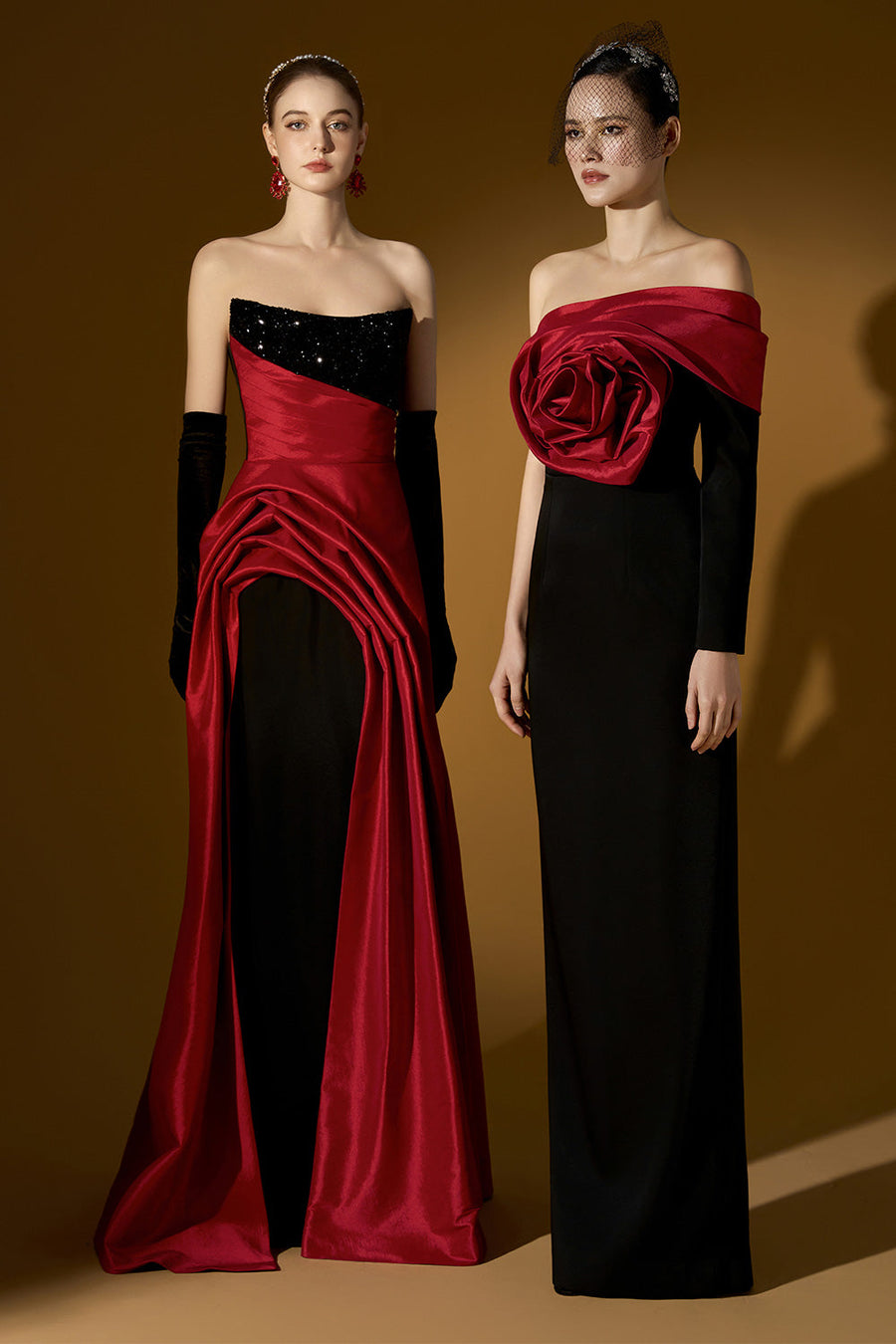 Estelle Asymmetric Curved Neck Taffeta Floor Length Dress 8