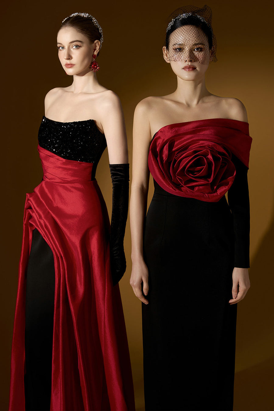 Estelle Asymmetric Curved Neck Taffeta Floor Length Dress 10