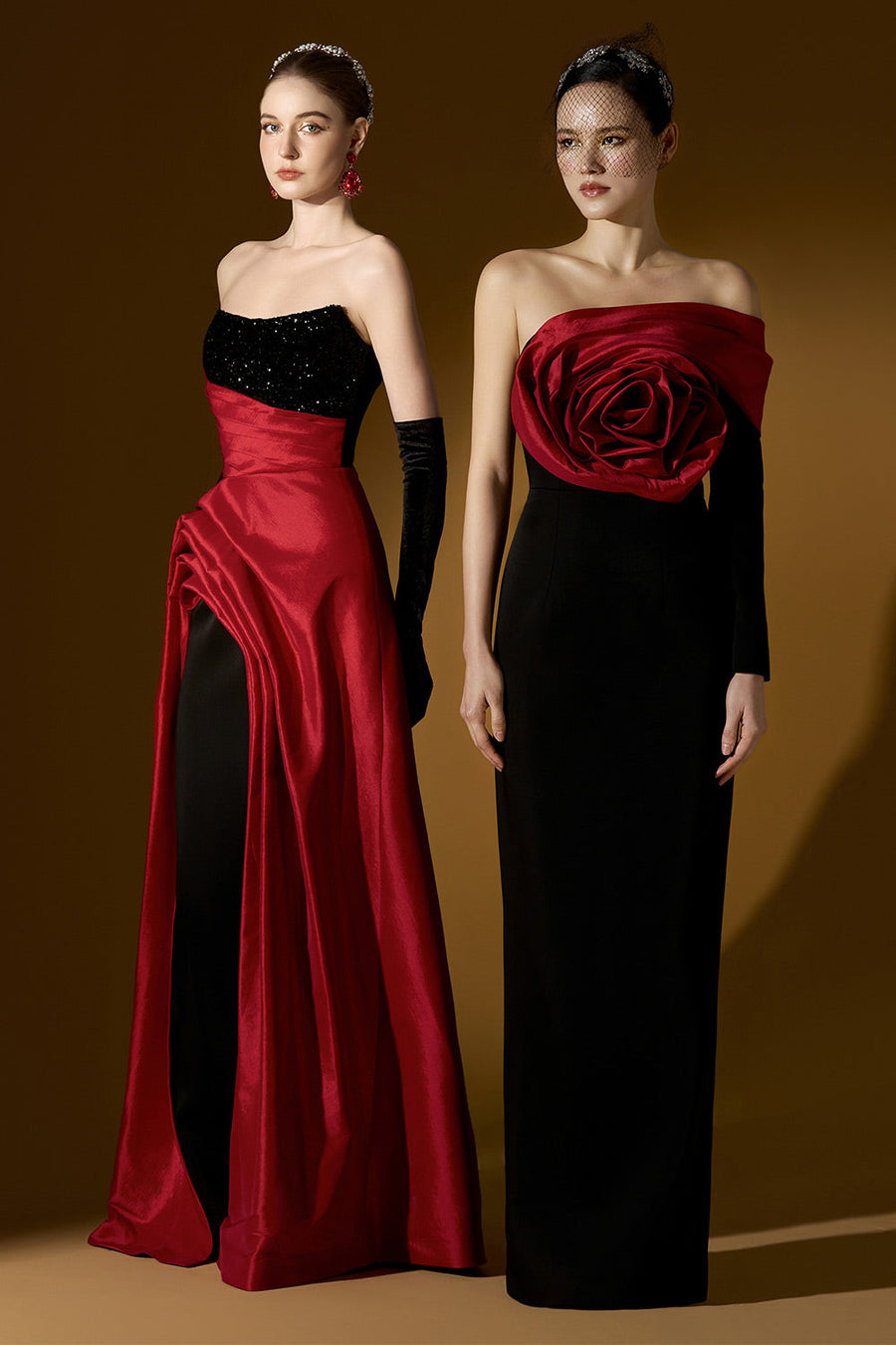 Estelle Asymmetric Curved Neck Taffeta Floor Length Dress 11