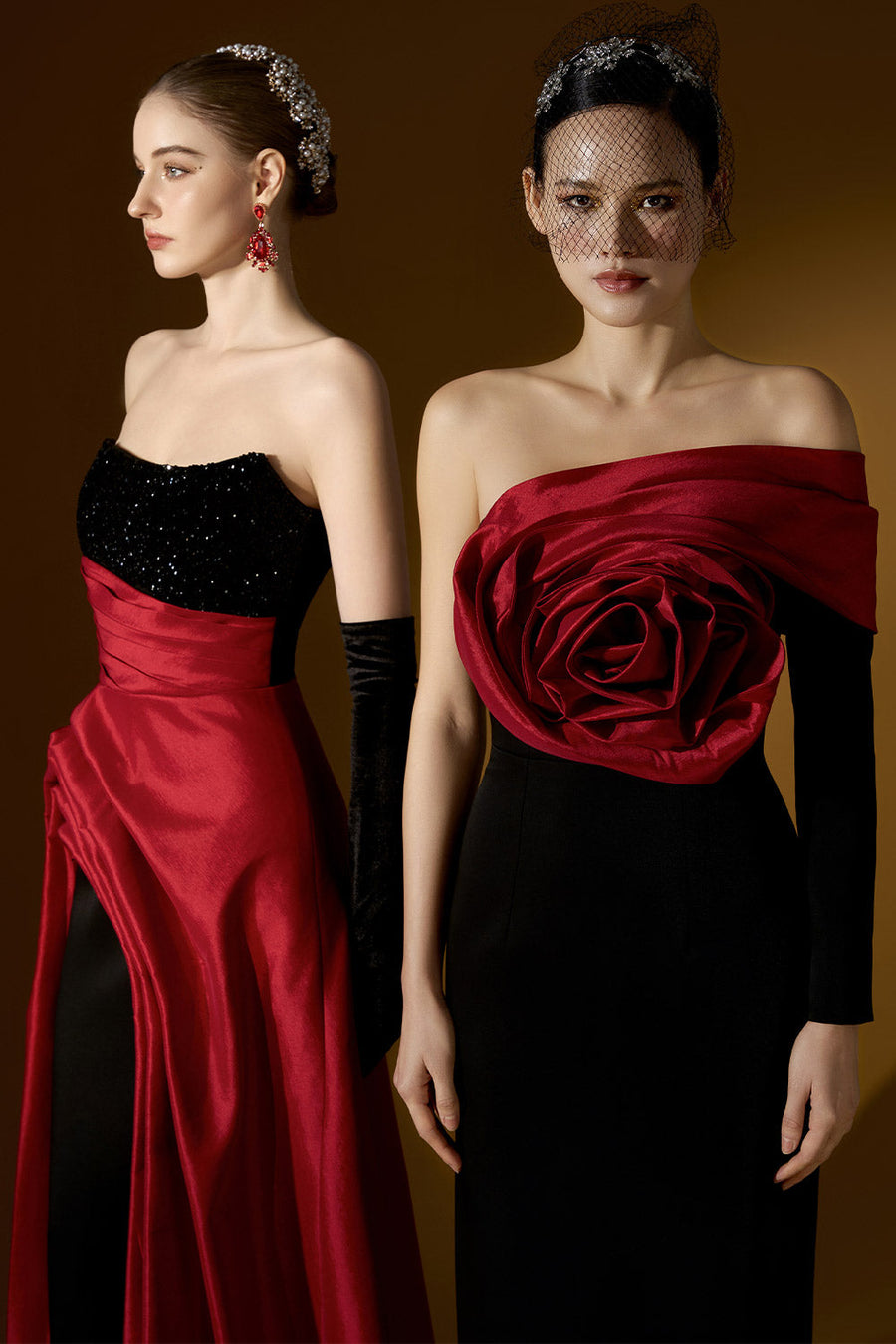 Estelle Asymmetric Curved Neck Taffeta Floor Length Dress 9