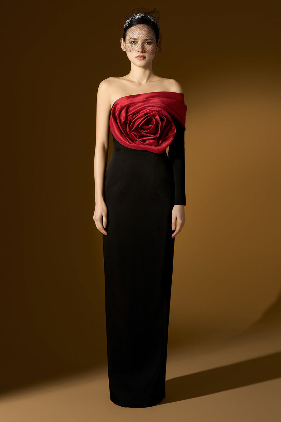 Legacy Sheath Asymmetric Sleeved Crepe Floor Length Dress 12