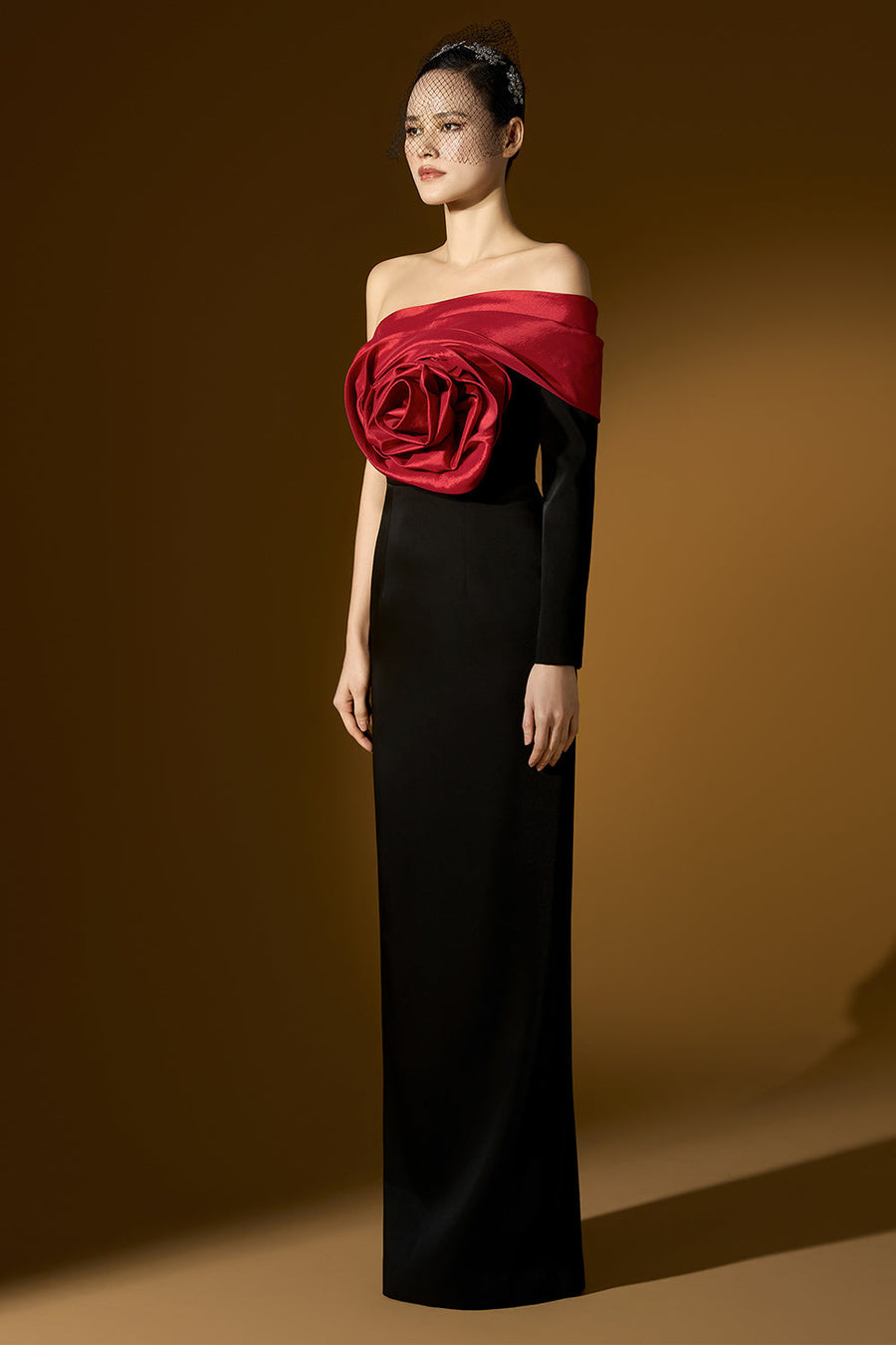 Legacy Sheath Asymmetric Sleeved Crepe Floor Length Dress 5