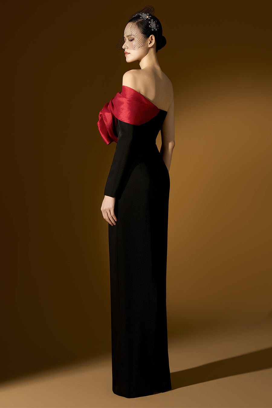 Legacy Sheath Asymmetric Sleeved Crepe Floor Length Dress 6