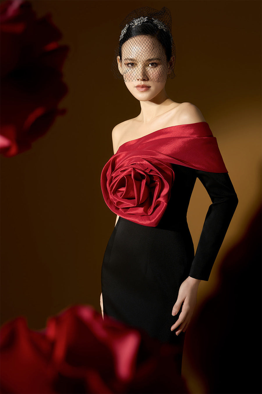 Legacy Sheath Asymmetric Sleeved Crepe Floor Length Dress 4