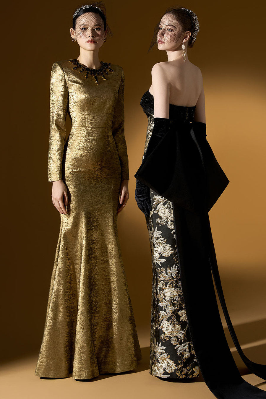 Bellamy Strapless Bow Tie Jacquard Floor Length Dress 8